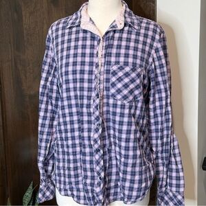 Vintage Victorias Secret button down long sleeve plaid pajama top womens Size L